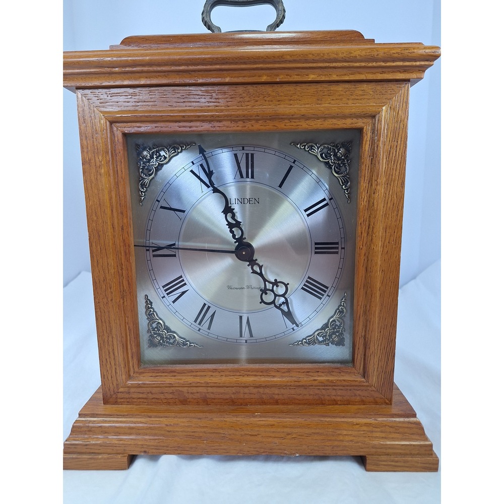 Linden Mantle Clock Wood Case Westminster Whittington Roman Numerals Quartz